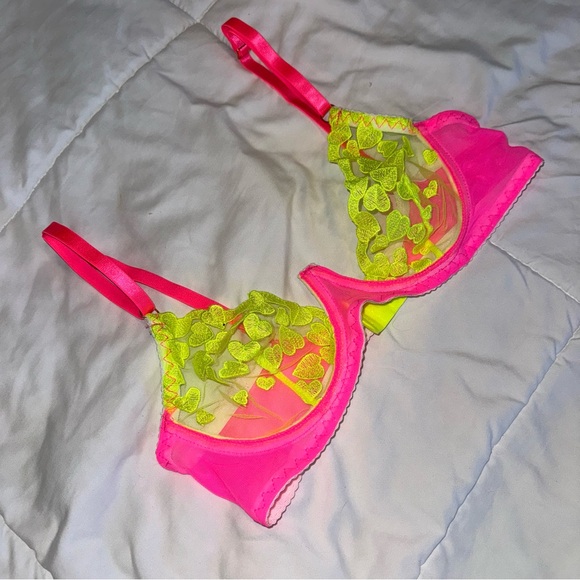 ✨ Jonna Bright Yellow Heart Contrast Gartered Lingerie Bra 5 Piece Set - Picture 7 of 14